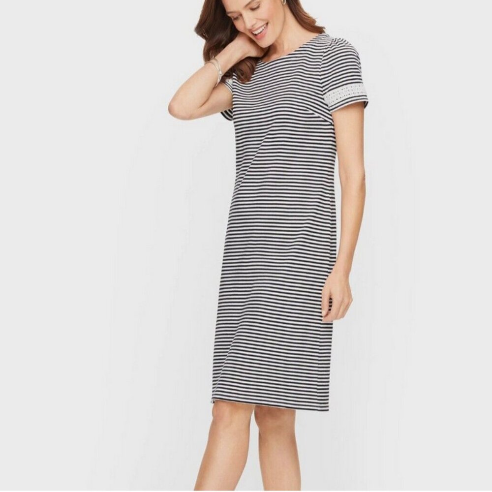 talbots striped dress with crochet trim - Picture 1 of 5